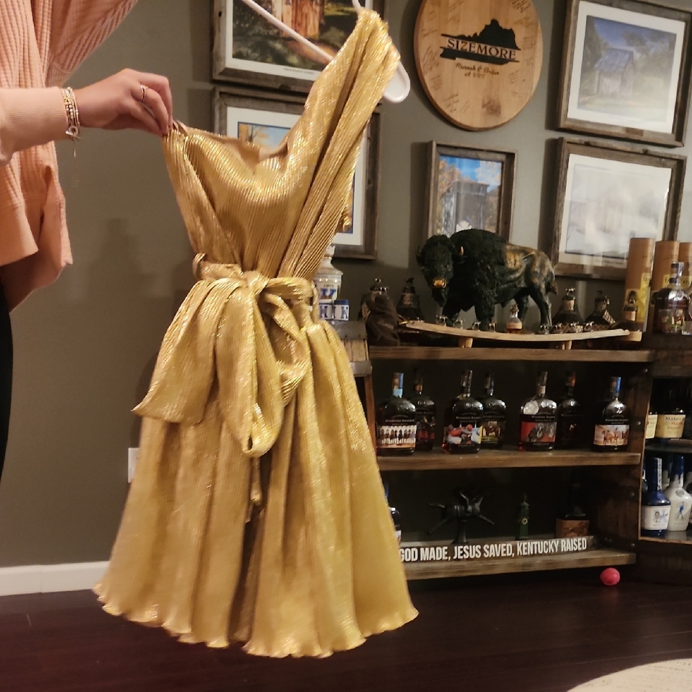 MARBLE Gold One Shoulder Sundress Cocktail